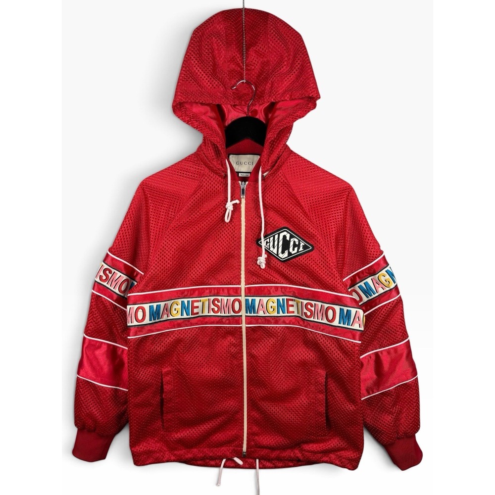 Gucci Magnetismo Mesh Full Zip Jacket Size S Red w Detachable Hood